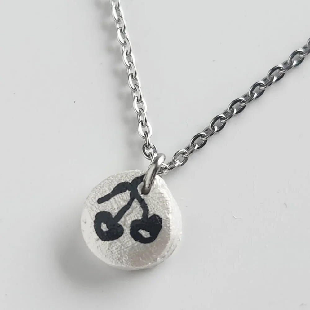 Dainty mini black cherry necklace with a small silver chain - Picture 8 of 14
